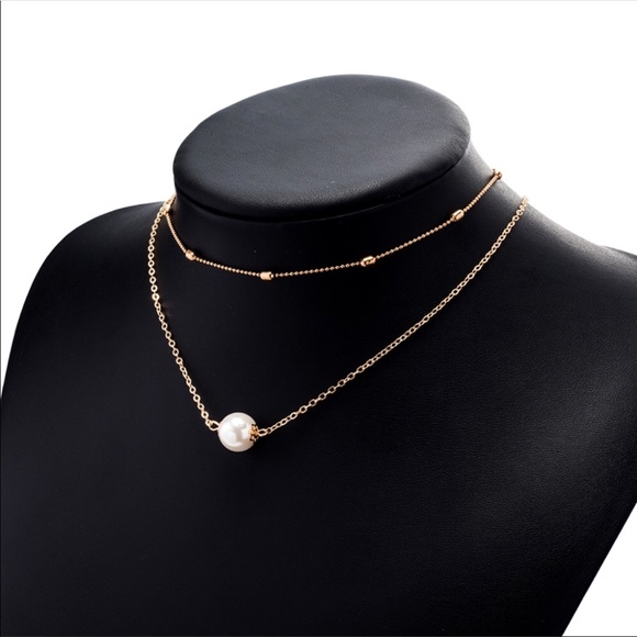 2Layer Pearl Necklace Gold - Picture 3 of 4